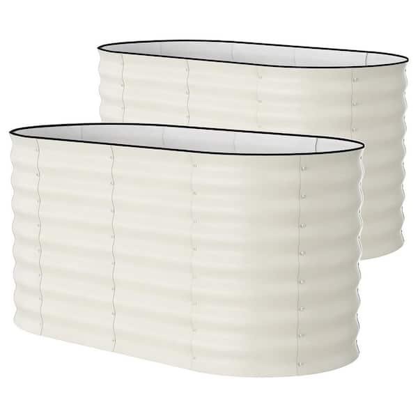 2 Pcs Outdoor Oval Galvanized Steel Beige Raised Garden Bed with Open Bottom, 4 ft. x 2 ft. x 2 ft.