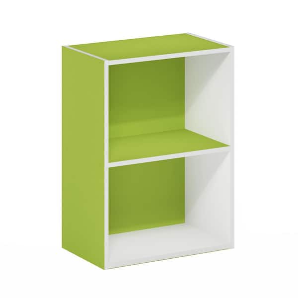 Furinno Luder 21.2 in. Green/White 2-Shelf Standard Bookcase