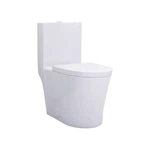 12 in. 1-piece 1.1/1.6 GPF Dual Flush Elongated Toilet in Glossy White Seat Included, Golden Button