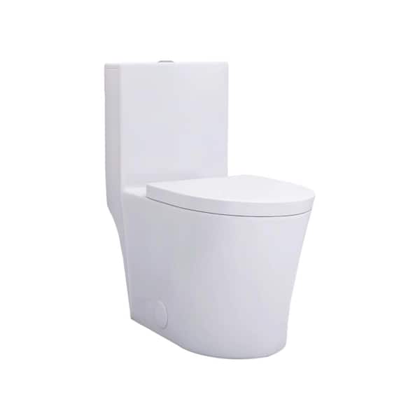 Nivencai 12 in. 1-piece 1.1/1.6 GPF Dual Flush Elongated Toilet in Glossy White Seat Included, Golden Button