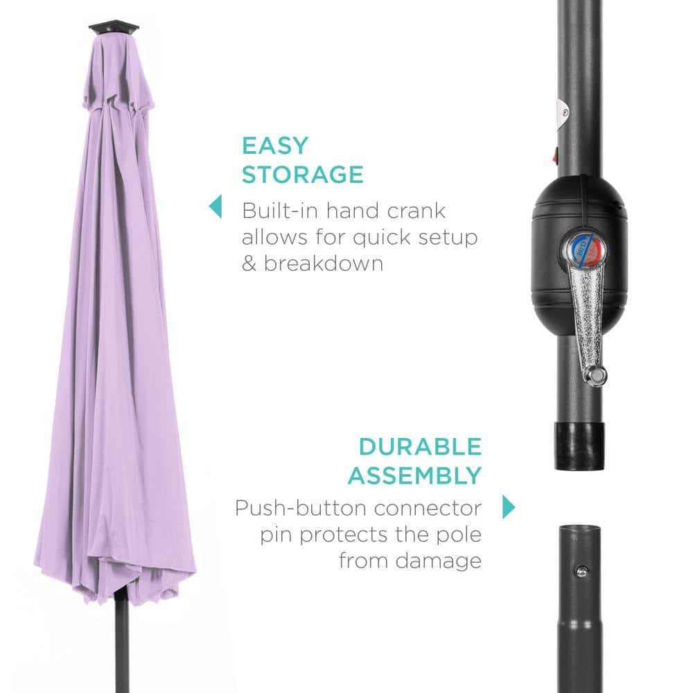 Lavender 10ft Solar LED Lighted Patio Umbrella with Tilt Adjustment