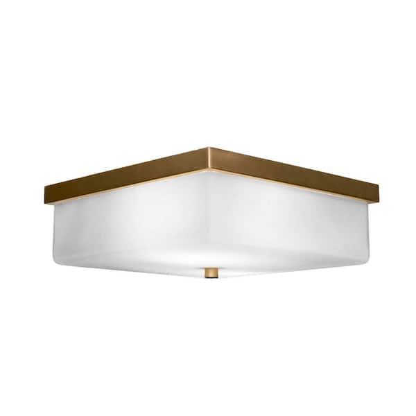 Unbranded Kingsport 13 in. 2 Light New Age Brass Flush Mount with Clear Bubble Glass Shade No Bulbs Included