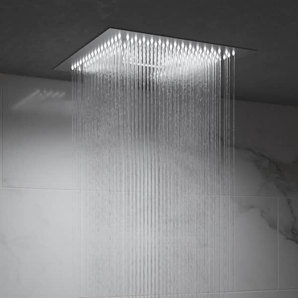 15 in. LED 15-Spray Dual Ceiling Mount Fixed and Handheld Shower Head with Digital Display 2.5 GPM in Brushed Nickel
