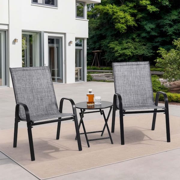 Unbranded 3 Piece Metal Outdoor Dining Set, Patio set, Outdoor Camping Chairs with Breathable Fabric, 2chairs and 1-Table Set-Gray