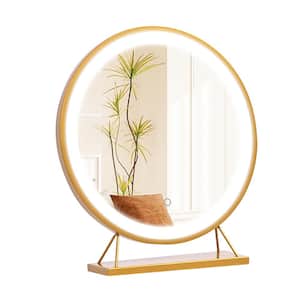 16 in. W x 16 in. H Round Freestanding LED Metal Framed Bathroom Makeup Mirror in Gold with Touch Switch