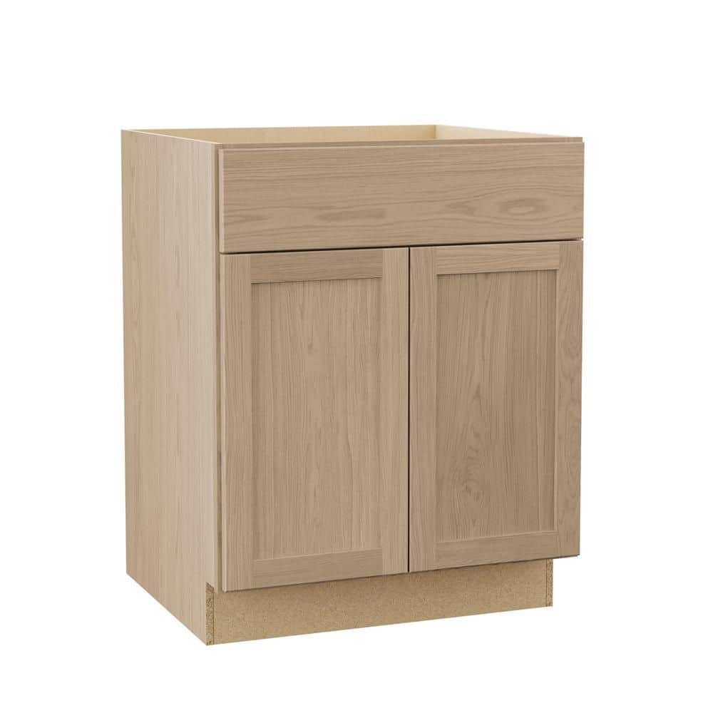 Hampton Bay Sinclair 27 in. W x 24 in. D x 34.5 in. H Assembled Base Cabinet  in Shaker Light Oak KB27-SLO - The Home Depot, image size:1000x1000