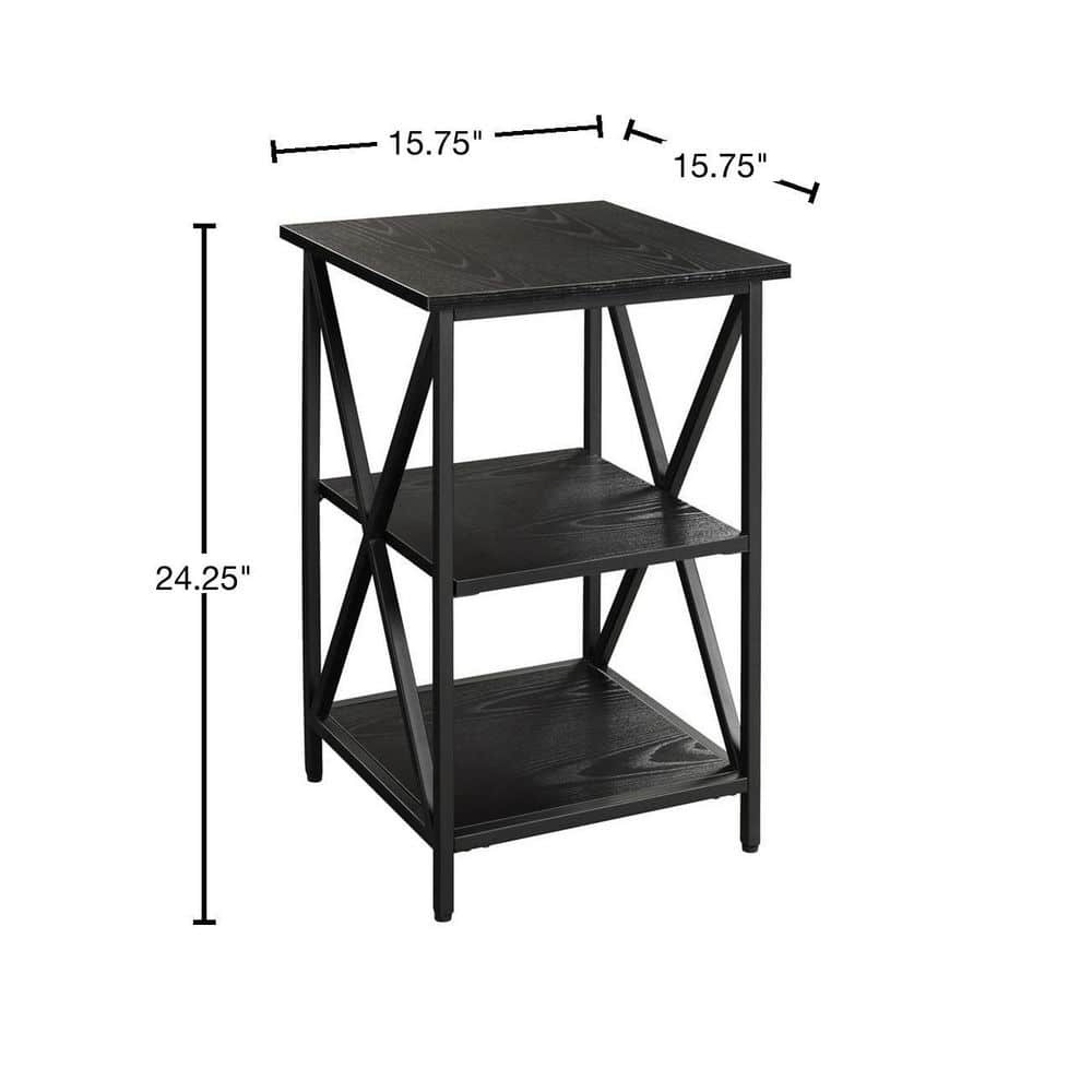 Black and Cherry 3-Tier Wood Metal End Table