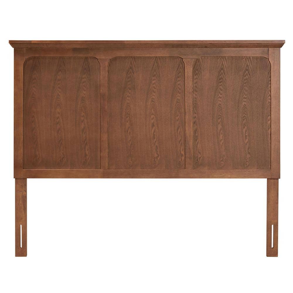 Ash Walnut Finished Wood Queen Size Headboard with Beveled Paneling