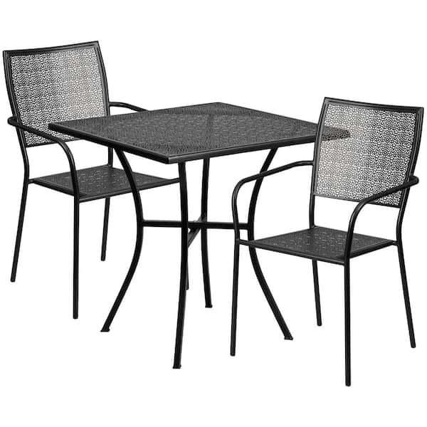 3-Piece Metal Square Outdoor Bistro Set in Black