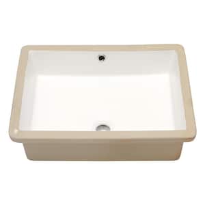 22 in. Rectangular Undermount Ceramic Bathroom Sink in White Porcelain with Overflow