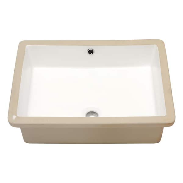 Logmey 22 In Rectangular Undermount Ceramic Bathroom Sink In White   Gloss White Logmey Undermount Bathroom Sinks Lmp2216 64 600 