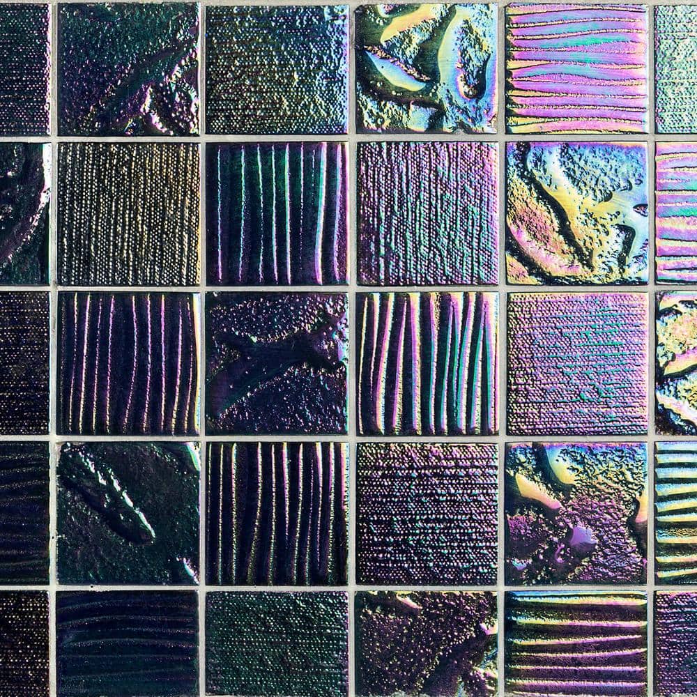 Ivy Hill Tile Marina Iridescent Black Squares 12 in. x 12 in. 8 mm Polished Glass Wall Tile (1