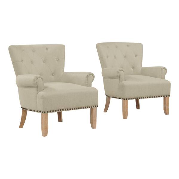 Handy Living Chauncey Oatmeal Tan Button Tufted Arm Chair (Set of 2)