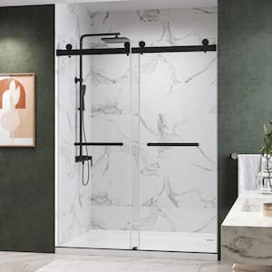 Catalyst-Plus 72 in. W x 76 in. H Sliding Frameless Shower Door in Matte Black with Soft Closing and 3/8 in. Clear Glass