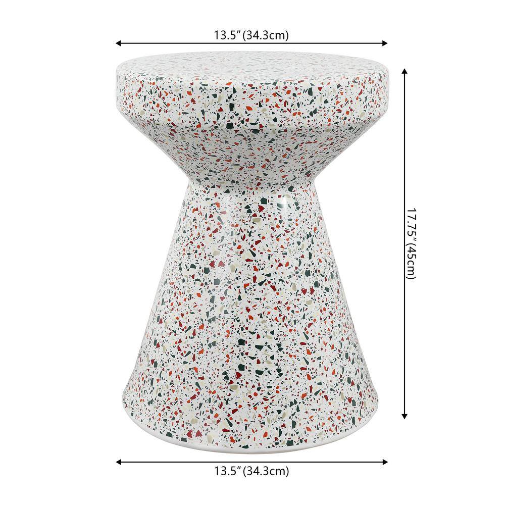 Xenia 17.75" White Ceramic Terrazzo Outdoor Accent Table