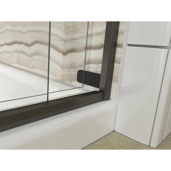 KOHLER Levity 57-60 in. W x 82 in. H Frameless Sliding Shower Door in Anodized Dark Bronze with 5/15 in. Crystal Clear Glass