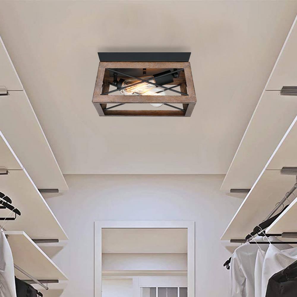 12" Bronze and Black Farmhouse Flush Mount Ceiling Light