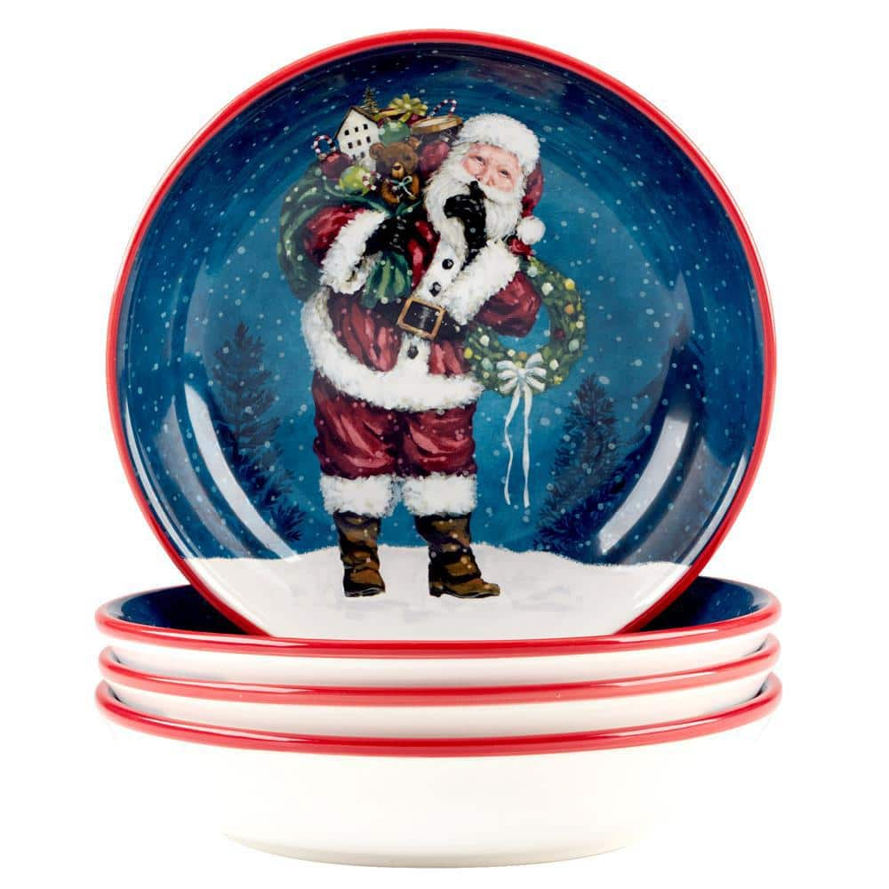 Certified International 38 fl. oz. Multi-Colored Earthenware Santa's Secret Soup and Pasta Bowls (Set of 4)