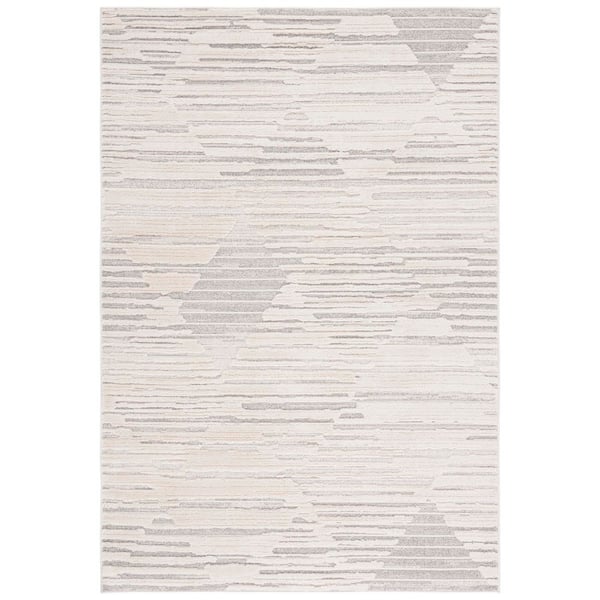 Elmhurst 4 ft. x 6 ft. Ivory/Gray High-Low Diamond Striped Area Rug