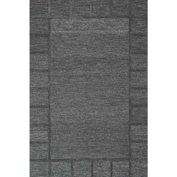 6 ft. x 9 ft. Blue Gea Geometric Bordered Wool Indoor Area Rug