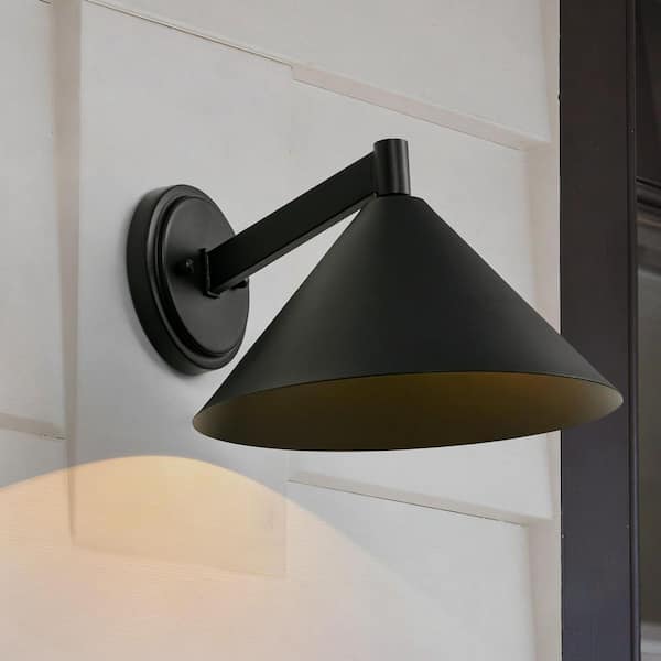 Rennnsan Brontis Black Outdoor Sconce 7 in. Hardwired Cone Metal