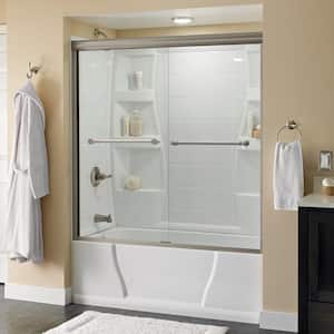 Silverton 60 in. x 58-1/8 in. Semi-Frameless Traditional Sliding Bathtub Door in Nickel with Clear Glass