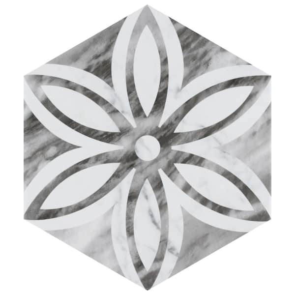 Merola Tile Classico Bardiglio Hex Lily 7 in. x 8 in. Porcelain Floor and Wall Take Home Tile Sample