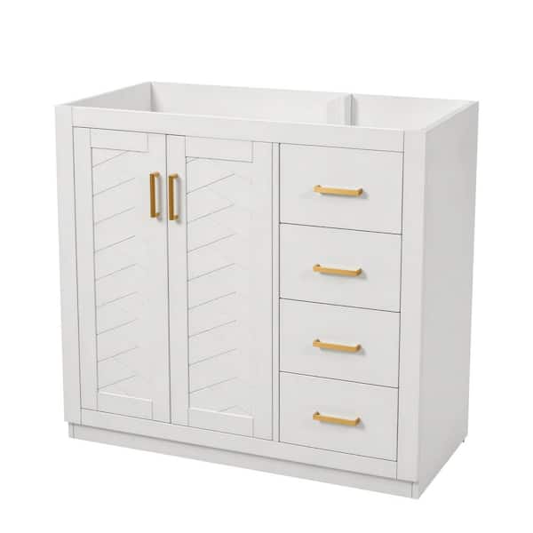 Corlin 35.39 in. W Modern Freestanding Bath Vanity Cabinet without Top in White with Soft Closing Doors and 3 Drawers
