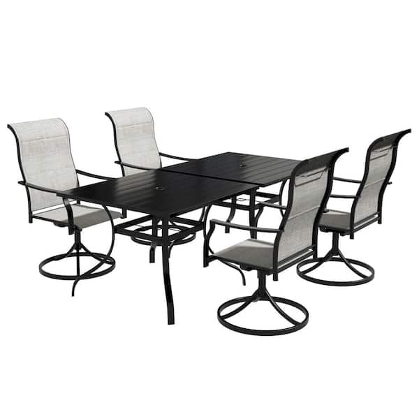 Clihome 6-Piece Metal Outdoor Dining Set, Textilene Swivel Dining Chairs & Steel Tables w/Umbrella Holes for Garden/Balcony