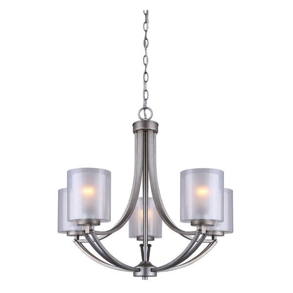 CANARM Bay 5-Light Historic Gold Chandelier with Clear and Frosted Double Glass