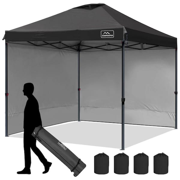 10 ft. x 10 ft. Black Pop Up Canopy Tent with 2 Sidewalls for Outdoor Use
