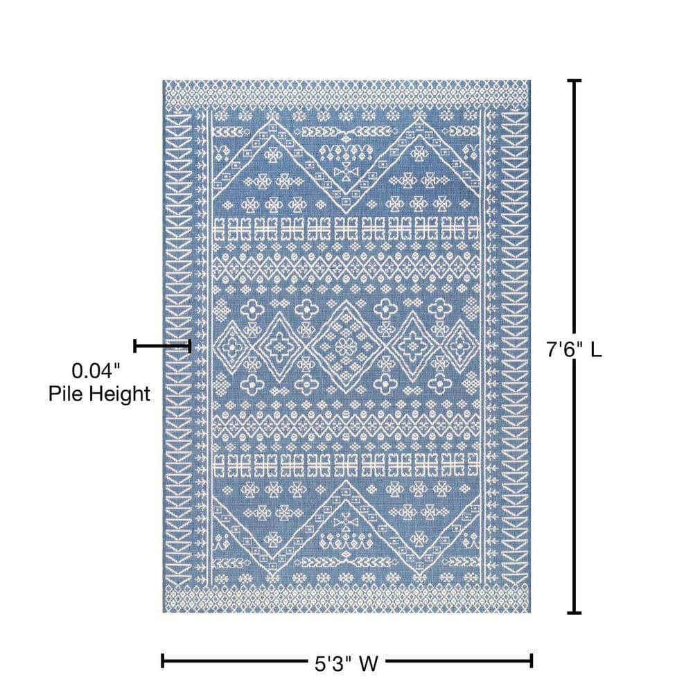 Kandace Blue Synthetic Outdoor Area Rug 5'3" x 7'6"