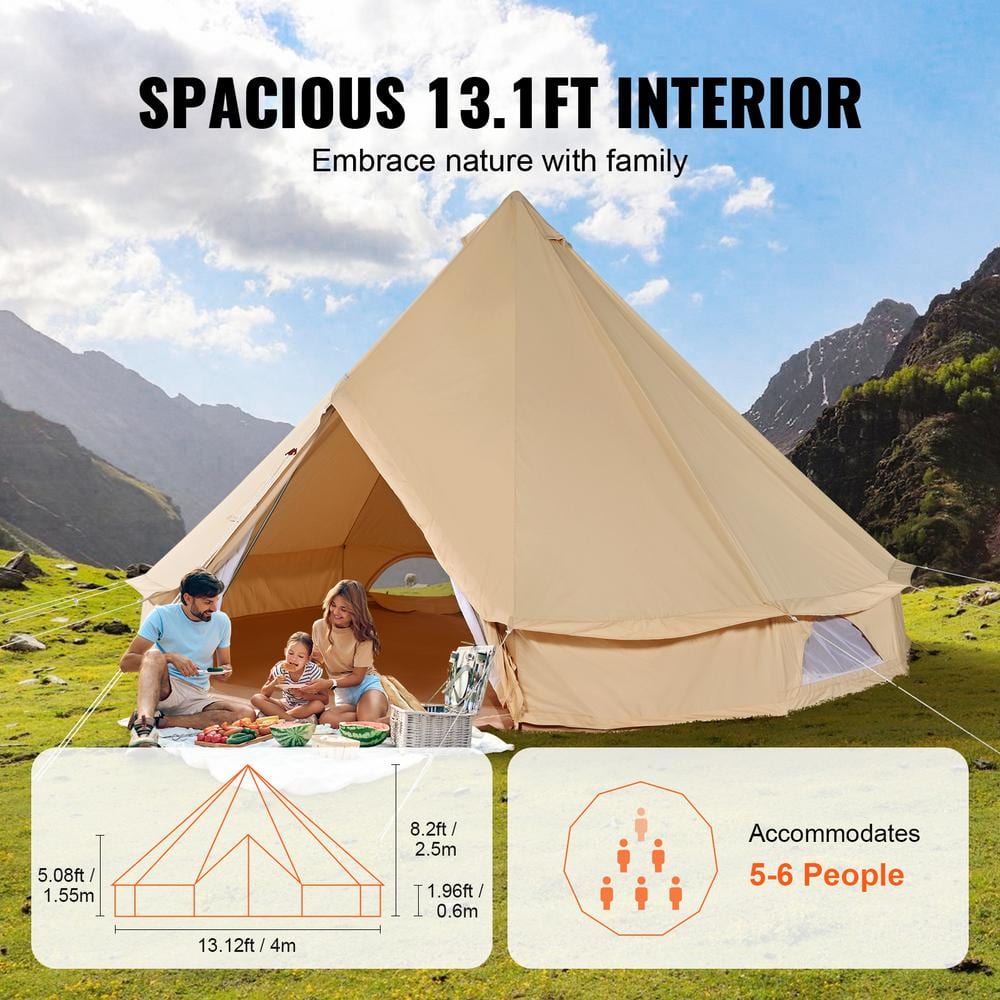 Beige 8-Person Four Season Mongolian Yurt Tent with Vestibule