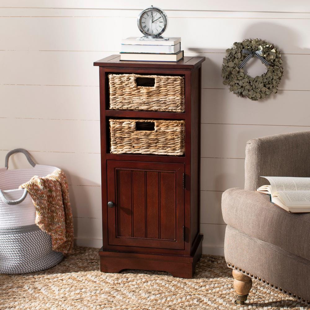 Cherry Pine Accent Cabinet with Wicker Baskets