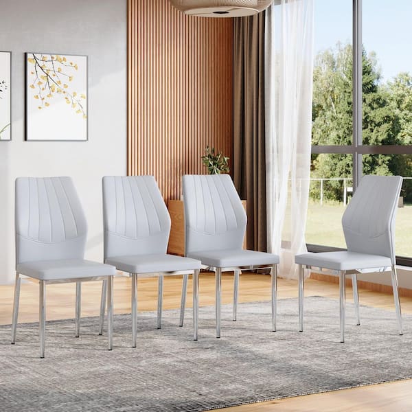 Light Gray, Silver PU Leather Side Chair Set of 4