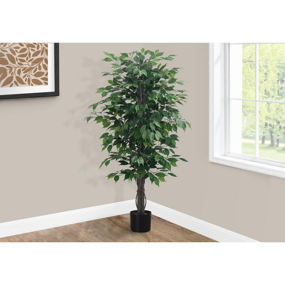 58 in. Green Artificial Ficus in a Black Plastic Pot
