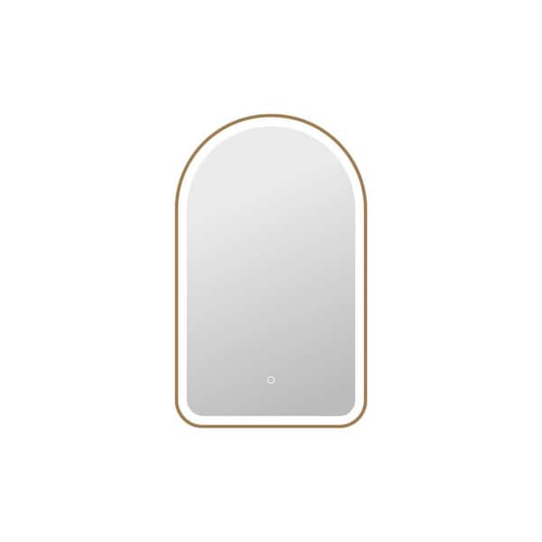 22 in. W x 36 in. H Arch Framed LED Wall Mirror in Satin Gold