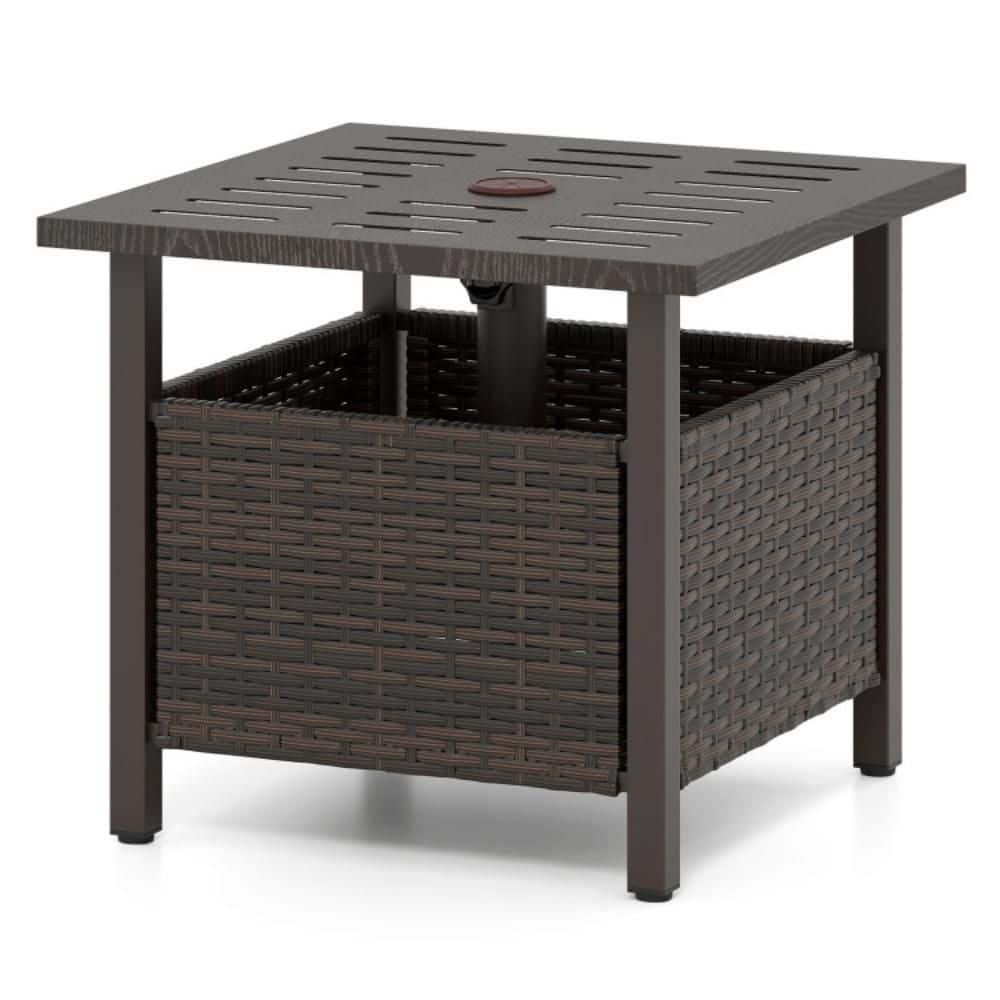 bcp wicker patio umbrella stand table Kadehome 265 lb. Rattan Patio Umbrella Base in Coffee, Umbrella Stand Outdoor Side Table with Umbrella Hole 1.5 in. to 1.93 in
