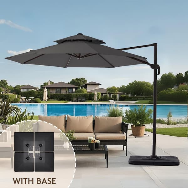 JEAREY 11 ft. Round Patio Cantilever Umbrella With Cover in Gray