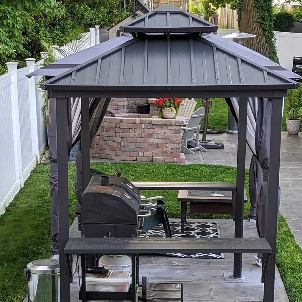 Gray 6' x 8' Hardtop Grill Gazebo with Double Steel Roof
