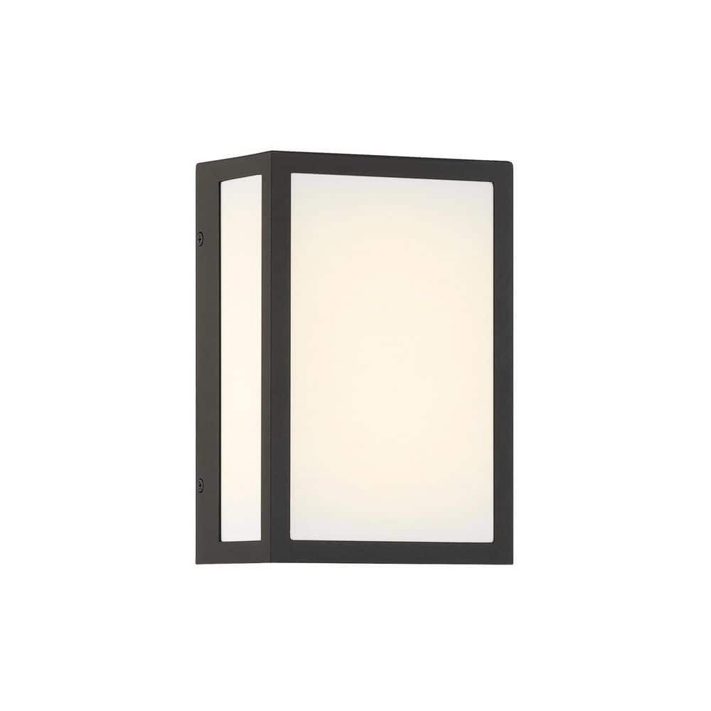 Marlborough 9 in. Sand Coal Black Outdoor Hardwired Rectangle Coach Wall Sconce with LED and Etched White Glass Shades price history on PriceWatchPro