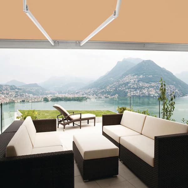 10 ft. Luxury Series Semi-Cassette Manual Retractable Patio Awning, Khaki (8 ft. Projection)