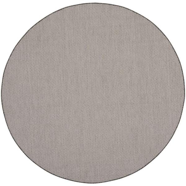 Courtyard Ivory/Charcoal 6 ft. x 6 ft. Solid Geometric Contemporary Round Indoor/Outdoor Area Rug