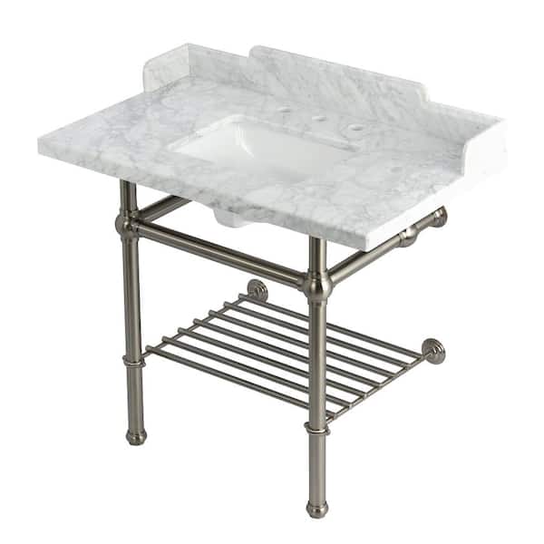Kingston Brass Pemberton 36 in. Marble Console Sink with Brass Legs in Marble White Brushed Nickel