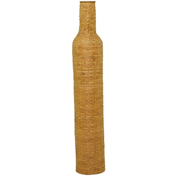 Litton Lane 48 in. Brown Tall Woven Floor Bamboo Wood Decorative Vase