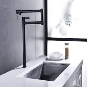 Deck Mounted Pot Filler Faucet with 360° Rotation in Matte Black