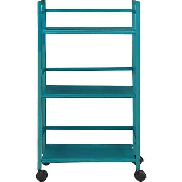 Ameriwood Home Knoll View Teal 3-Shelf Metal Rolling Utility Cart