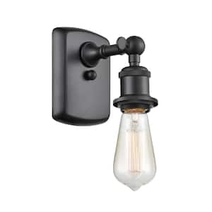 Bare Bulb 1-Light Matte Black Wall Sconce with Shade