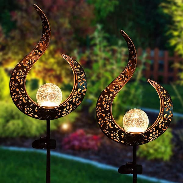 Homeimpro Moon Crackle Glass Globe Garden Solar Light Bronze for sale online 