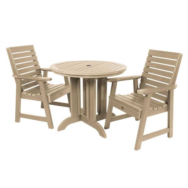 Highwood Weatherly Tuscan Taupe 3-Piece Recycled Plastic Round Outdoor Dining Set